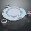 Innovative Circular Platform Design With Blue Circular Lines And Four Cylindrical Devices 3d model