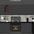 Modern Gray Kitchen Interior With Cabinets Oven And Range Hood