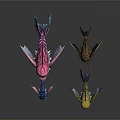 Colorful Decorative Fish Figures with Vibrant Fins Spikes and Multicolored Bodies