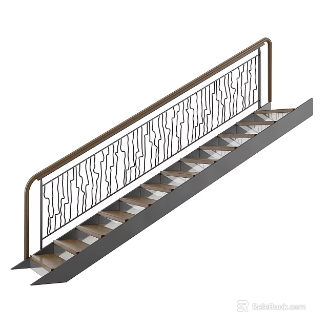 Modern Staircase Design With Metal Railing And Geometric Pattern Steps 3d model