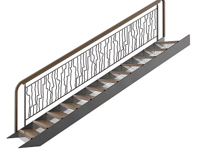 Modern Staircase Design With Metal Railing And Geometric Pattern Steps 3d model