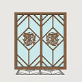 Traditional Wooden Screen With Geometric Patterns Symmetrical Design And Dragon Carvings
