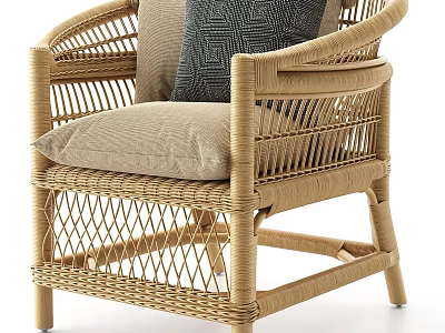 Rattan Outdoor Chair with Armrest and Neutral Patterned Cushions Natural Woven Design 3d model