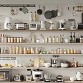 Neatly Organized Modern Kitchen With Various Appliances Storage Shelves And Containers