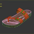 Bright Orange Sandals With Double Buckles And Brown Sole On Black Background