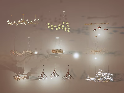 Various Modern Chandelier Designs With Leaf And Branch Shaped Decorative Pendant Lights 3d model