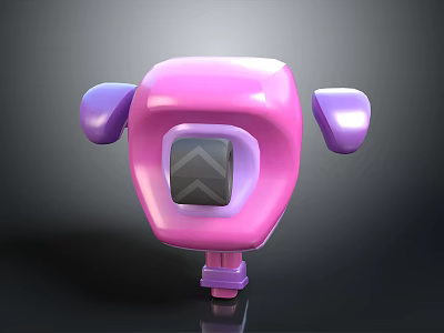 Cute 3D Scene Component With Pink Main Body Purple Ears And Gray Arrow Square 3d model