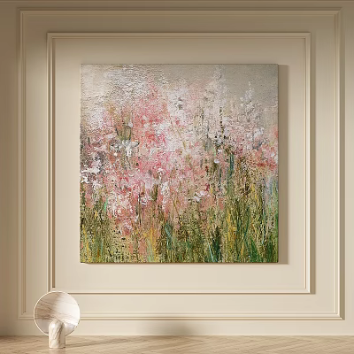 Abstract Oil Painting With Pink White Flowers Green Grass And Textured Brushstrokes 3d model