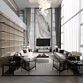 Modern Luxury Loft Living Room With Marble Wall And Sofas