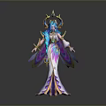 minutesElegant Fantasy Character With Blue Long Hair Ornate Headdress And Purple White Gradient Costume