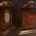 Antique Wooden Mantel Clock With Intricate Carved Details And Gold Accents