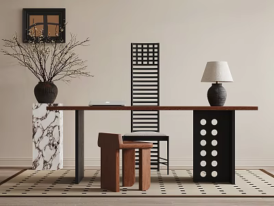 Modern Wooden Desk with Vase Twigs Lamp Book Marble Accent and Lattice 3d model Modern Wooden Desk with Vase Twigs Lamp Book Marble Accent and Lattice 3d model