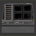 Industrial Control Console With Multiple Green Display Screens And Control Buttons