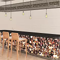 Modern Bar Interior With Black Countertop Colorful Mosaic Design Wooden Stools And Hanging Pendant Lights