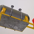Gray Industrial Storage Tank With Black Pipes On Yellow Frame And Red Control Cabinet