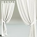 Beige Fabric Curtains With Navy Blue Tiebacks For Modern Home Decor