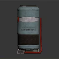 Silver Cylindrical Chemical Weapon Device With Red Warning Sign And Asbestos Content