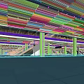 Modern Station Interior Space With Open Ceiling Design Green Direction Signs Concrete Columns And Pedestrians