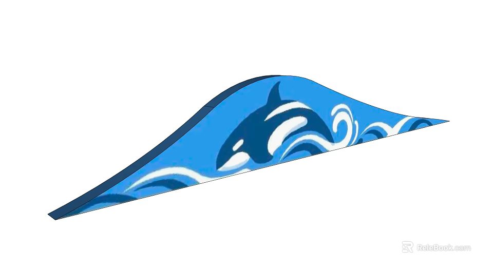 Blue Wavy Feature Wall With Orca Design And White Wave Patterns 3d model 