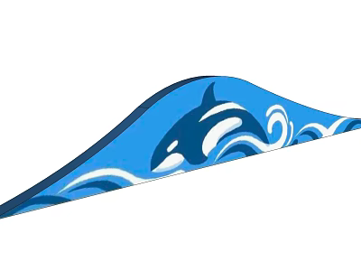 Blue Wavy Feature Wall With Orca Design And White Wave Patterns 3d model