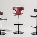 Modern Bar Stools With Brown Red Leather Seats Adjustable Height Metal Base 3d model