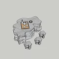 Creative Rock Shaped Table and Chair Set with Tea Set on Natural Stone Surface 3d model
