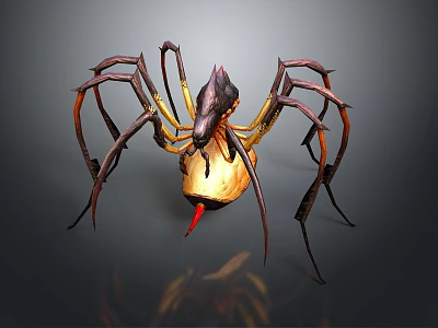 3D Rendered Fantasy Spider With Long Colored Legs And Yellow Red Abdomen 3d model