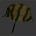 Military Weapon Helmet With Camouflage Pattern Yellow Brown Green And Chin Strap