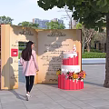 Open Book Installation with Red Cake Number 2 Shamsurhuda and Woman in Pink Coat Outdoor