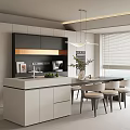 Modern Restaurant Kitchen Interior Design With Island Counter Black White Cabinets And Hanging Light
