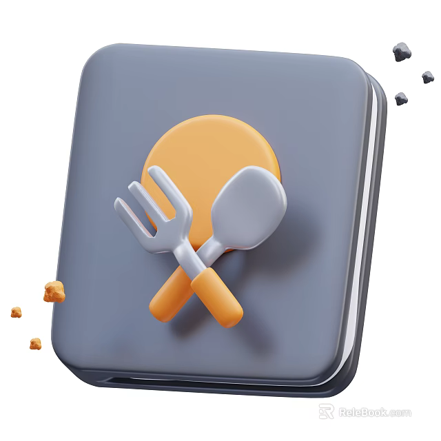 Practical Kitchen Utensils With Fork Spoon Orange Handles And Food Crumbs In Gray Container 3d model