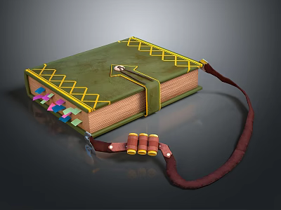 Functional Decorative Leather Notebook With Green Cover Yellow Trims And Brown Strap For Daily Use 3d model