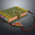 Functional Decorative Leather Notebook With Green Cover Yellow Trims And Brown Strap For Daily Use