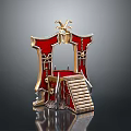 Ornate Red And Gold Decorative Gate Structure With Staircase And Metal Accents