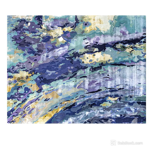 Artistic Abstract Square Rug With Colorful Blue Purple Yellow Patterns For Living Room 3d model 