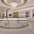 Elegant Jewelry Store Interior With Round Display Counter Chandelier And Displayed Jewelry