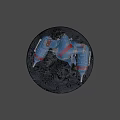 Blue And Red Worn Metal Mechanical Part With Number 3 And Pipes