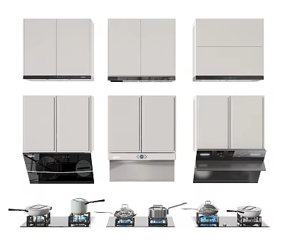 Modern Open Kitchen With Essential Appliances Cabinet Stove And Range Hood 3d model