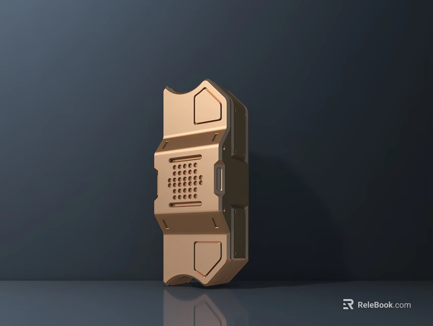 Golden Public Facility Installation Featuring Grid Design And Geometric Surface Structure 3d model 