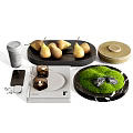 Moss Stones Marble Base Decorative Ornament Set With Pears Coffee Cup And Phone