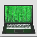 Black Laptop Displaying Green Code Scrolling On Screen Modern Electronic Device 3d model