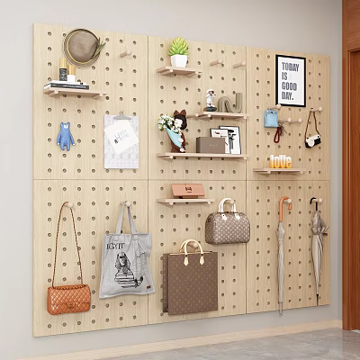 Functional Hanging Accessories Organizer with Pegboard Storage for Bags Umbrellas and Decorations 3d model