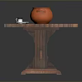 Rustic Long Wooden Table With White Lace Tablecloth And Orange Cup