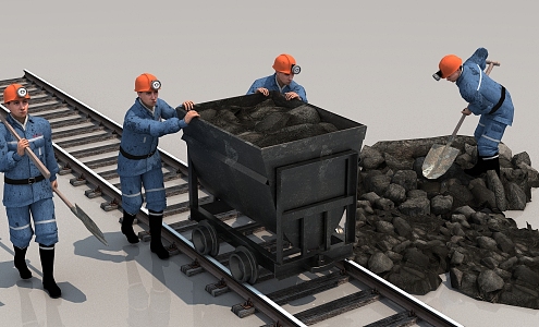 Background characters roaming miners, coal mines, gold mines, mining trucks, mining workers, scene animation 3d model
