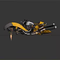 Yellow Motorcycle With Metallic Parts And Dual Exhaust Pipes On Dirt Ground