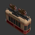 Vintage Red and Cream Tram with No 214 Number Dual Top Bells and Tramline Sign