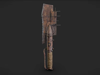 Rusted Blade Weapon With Metal Strips And Leather Handle Design 3d model