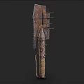 Rusted Blade Weapon With Metal Strips And Leather Handle Design