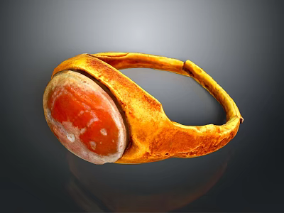 Handcrafted Wooden Ring With Red Stone Inlay And Natural Wood Texture 3d model