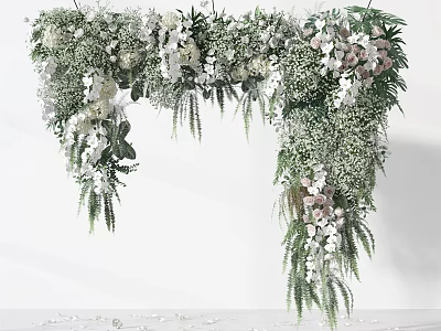 Beautiful Floral Arch Decoration With White Pink Flowers And Green Hanging Leaves 3d model
